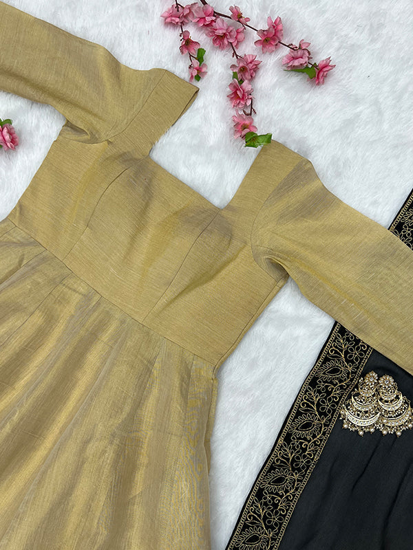 Bronze Gold Lama Anarkali Gown With Dupatta Set