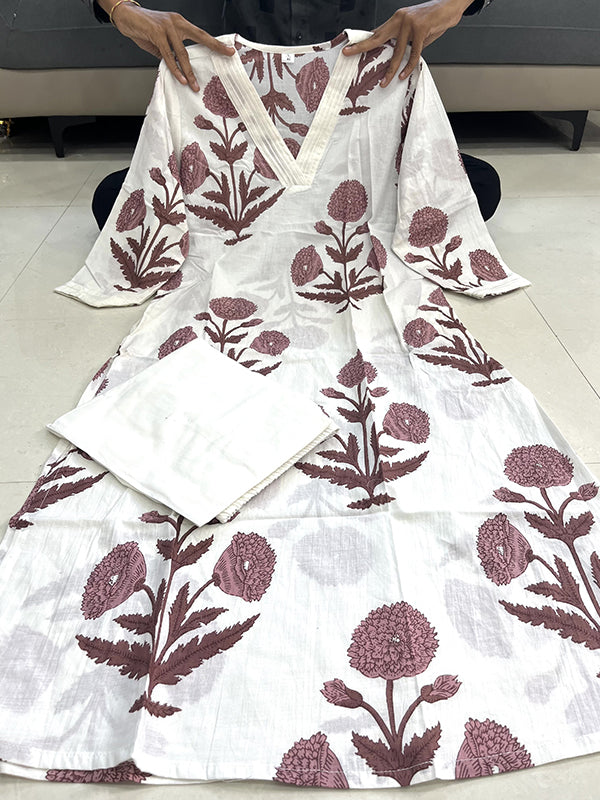 Brown Cotton Printed Kurta With Pant