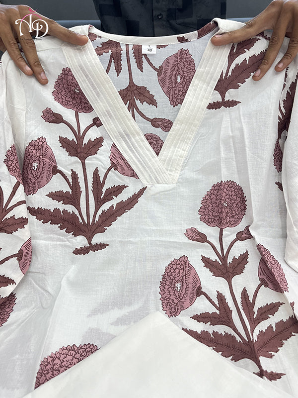 Brown Cotton Printed Kurta With Pant