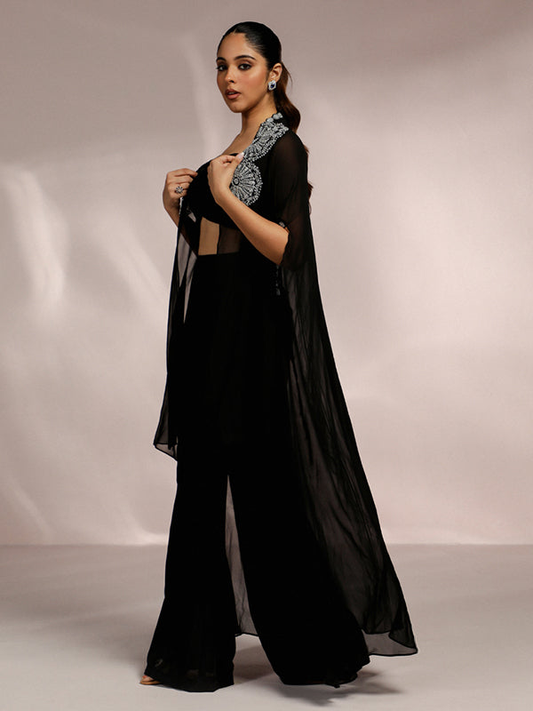 Radiant Black Side Slight Pant and Cape Set