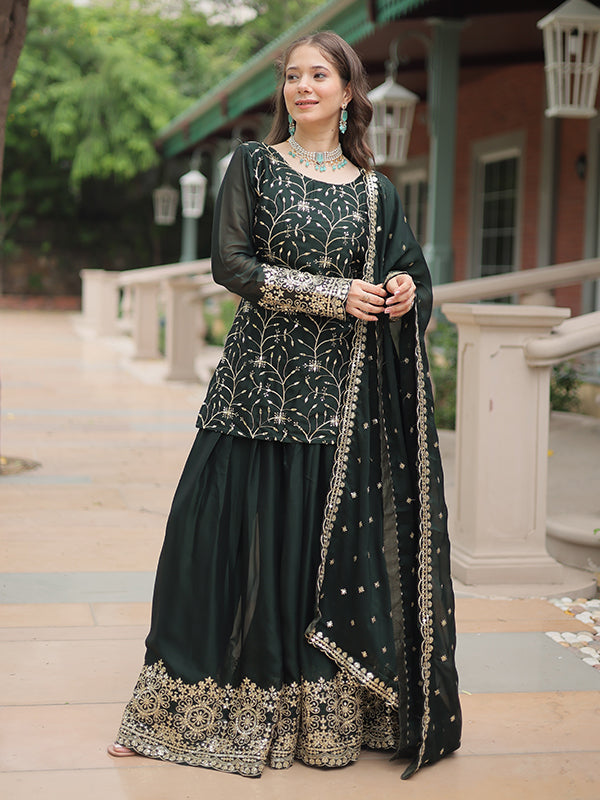 Green Rangoli Silk Embroidered Kurta With Sharara & Dupatta