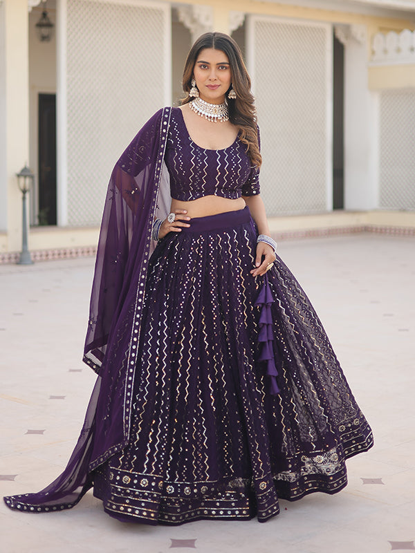 Purple Heavy Sequins & Thread Embroidered Lehenga Choli