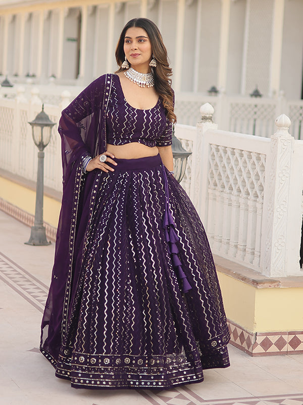 Purple Heavy Sequins & Thread Embroidered Lehenga Choli