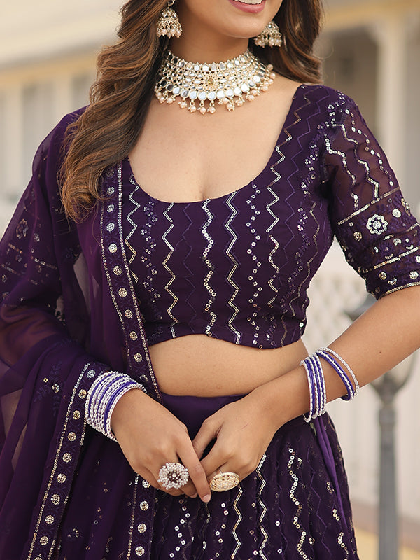 Purple Heavy Sequins & Thread Embroidered Lehenga Choli