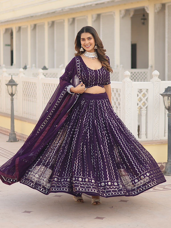 Purple Heavy Sequins & Thread Embroidered Lehenga Choli