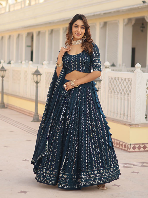 Rama Heavy Sequins & Thread Embroidered Lehenga Choli