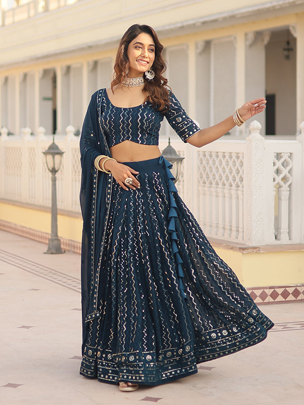 Rama Heavy Sequins & Thread Embroidered Lehenga Choli