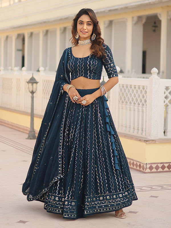 Rama Heavy Sequins & Thread Embroidered Lehenga Choli