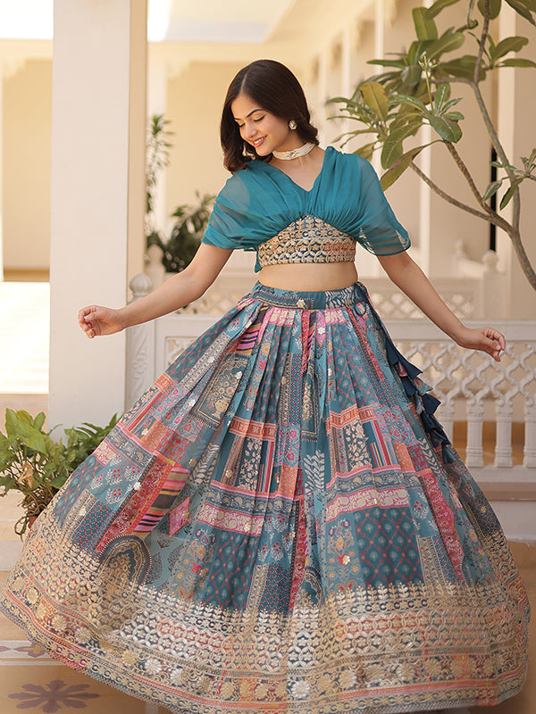 Rama Russian Silk Foil Embroidered Lehenga Choli