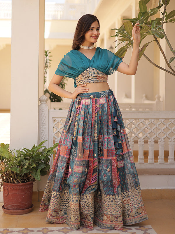 Rama Russian Silk Foil Embroidered Lehenga Choli