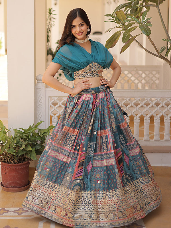 Rama Russian Silk Foil Embroidered Lehenga Choli