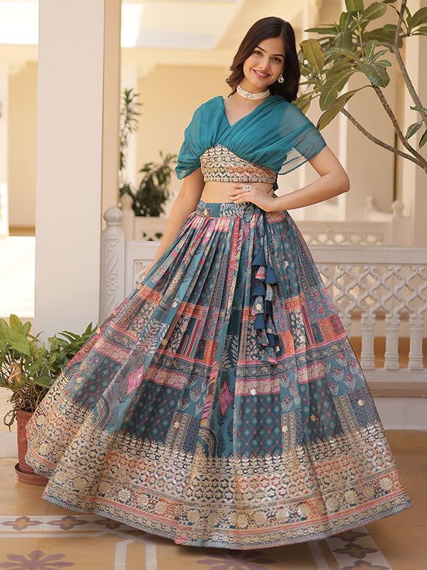 Rama Russian Silk Foil Embroidered Lehenga Choli