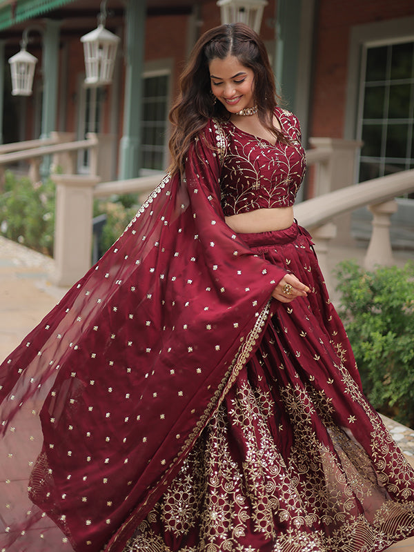 Maroon Rangoli Silk Sequins Embroidered Lehenga Choli