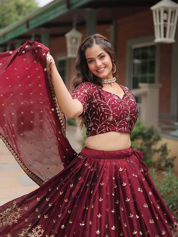 Maroon Rangoli Silk Sequins Embroidered Lehenga Choli