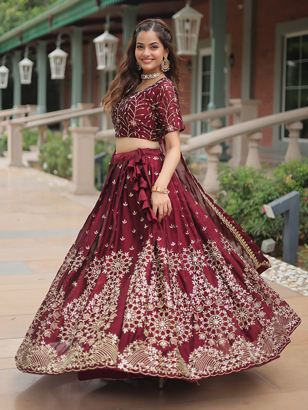 Maroon Rangoli Silk Sequins Embroidered Lehenga Choli