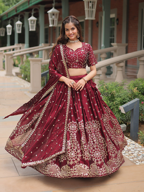 Maroon Rangoli Silk Sequins Embroidered Lehenga Choli