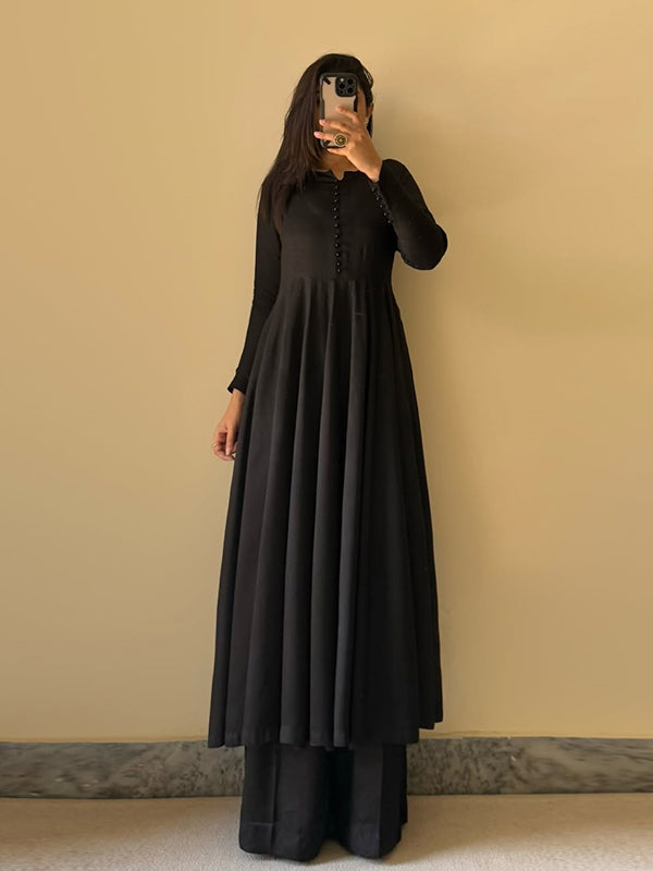 Black Georgette Kurta With Pant & Dupatta Set