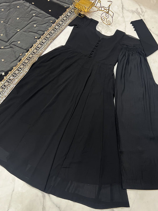 Black Georgette Kurta With Pant & Dupatta Set
