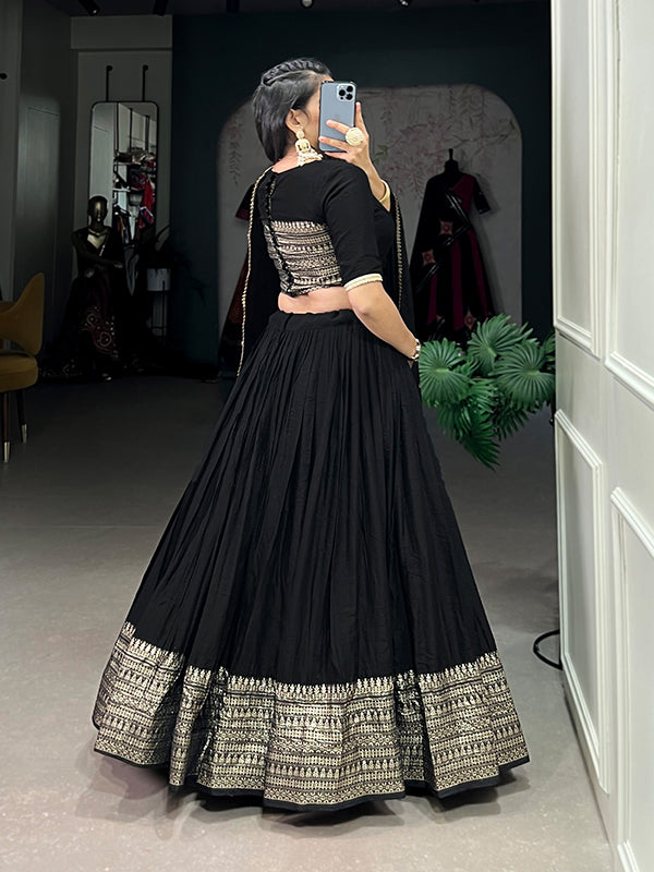 Black Faux Chanderi Lehenga Choli With Dupatta