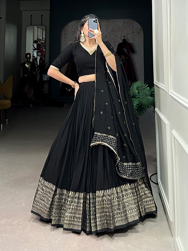 Black Faux Chanderi Lehenga Choli With Dupatta