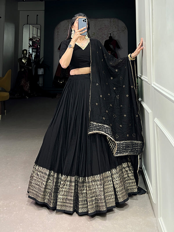 Black Faux Chanderi Lehenga Choli With Dupatta