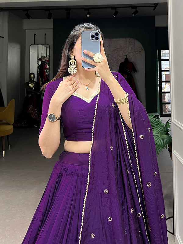 Dark Purple Chanderi Lehenga Choli With Dupatta