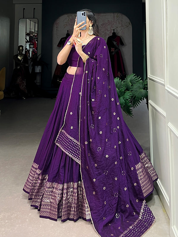 Dark Purple Chanderi Lehenga Choli With Dupatta