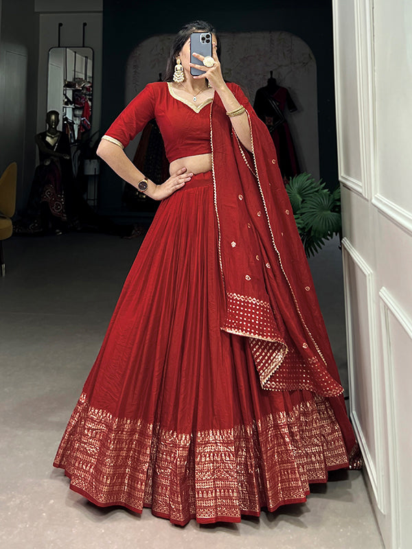 Maroon Faux Chanderi Lehenga Choli With Dupatta