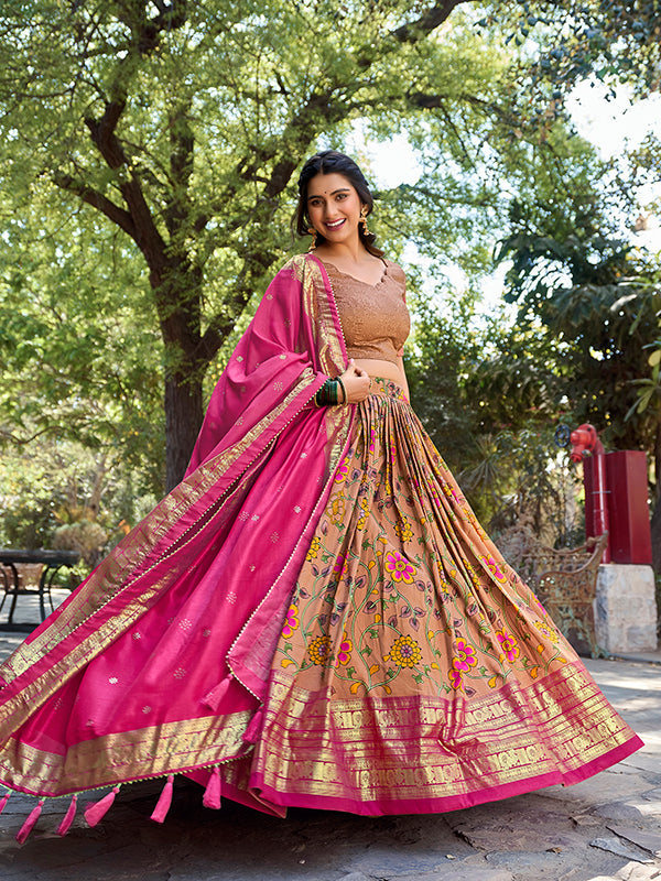 Mustard Tussar Silk With Kalamkari Print Lehenga Choli With Dupatta