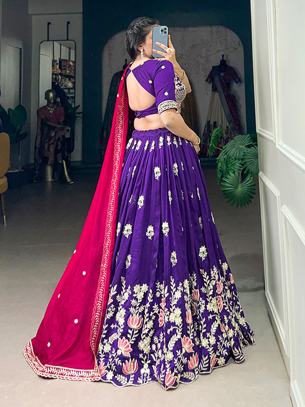 Purple Vichitra Silk Sequins Work Lehenga Choli With Dupatta