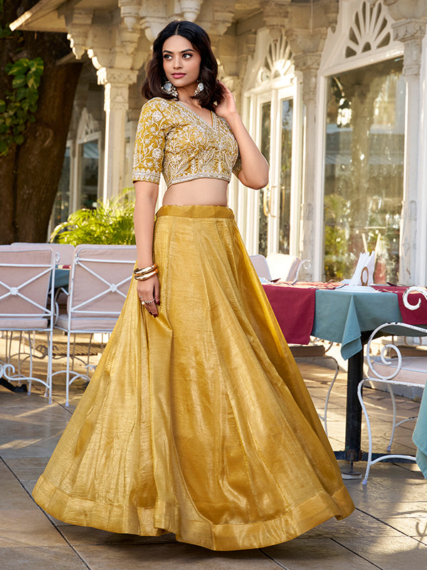 Mustard Sequins & Thread Work Lehenga Choli With Dupatta