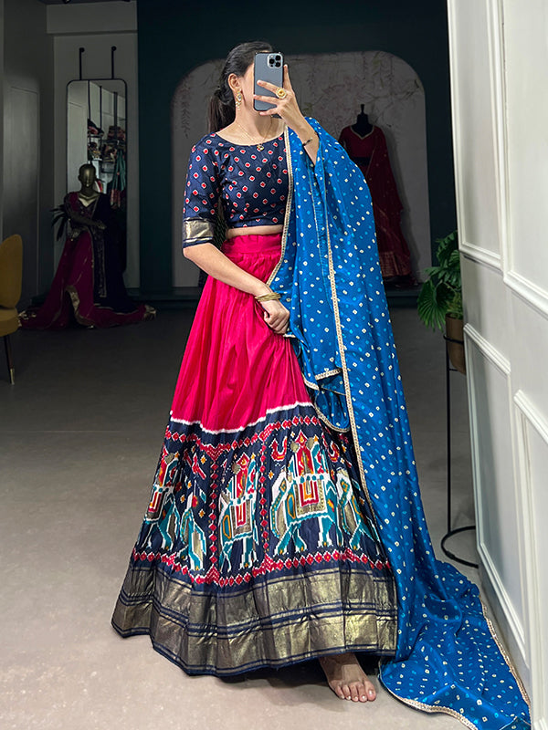 Blue & Pink Patola Print Lehenga Choli With Dupatta