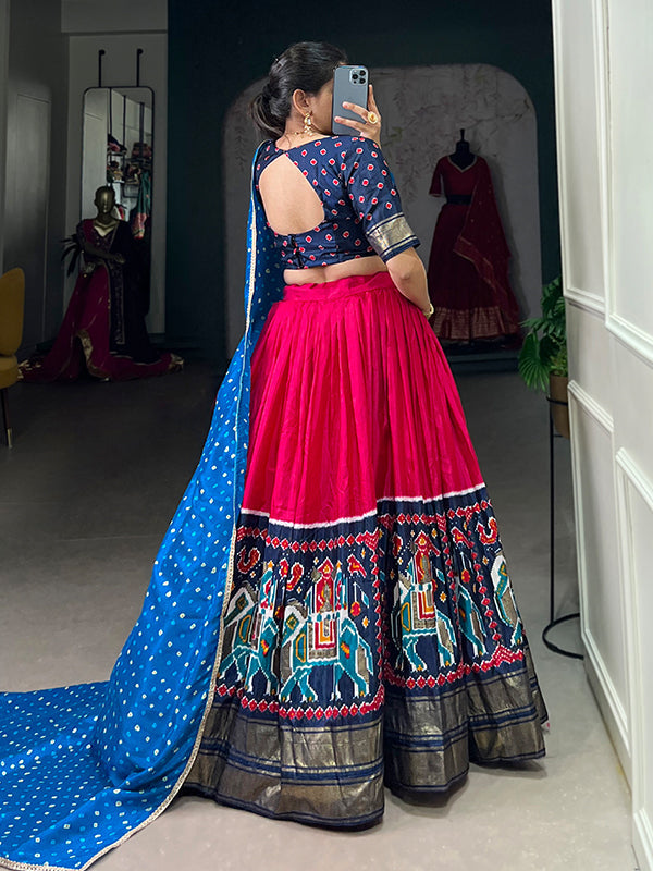 Blue & Pink Patola Print Lehenga Choli With Dupatta