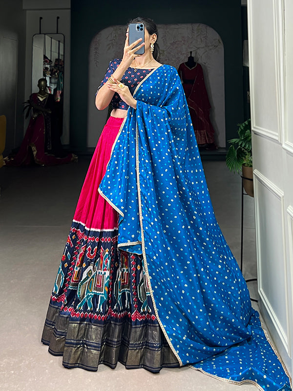 Blue & Pink Patola Print Lehenga Choli With Dupatta