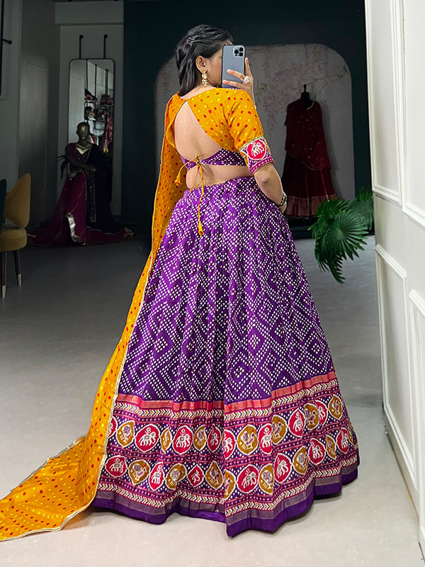 Purple Tussar Silk Printed Lehenga Choli With Dupatta