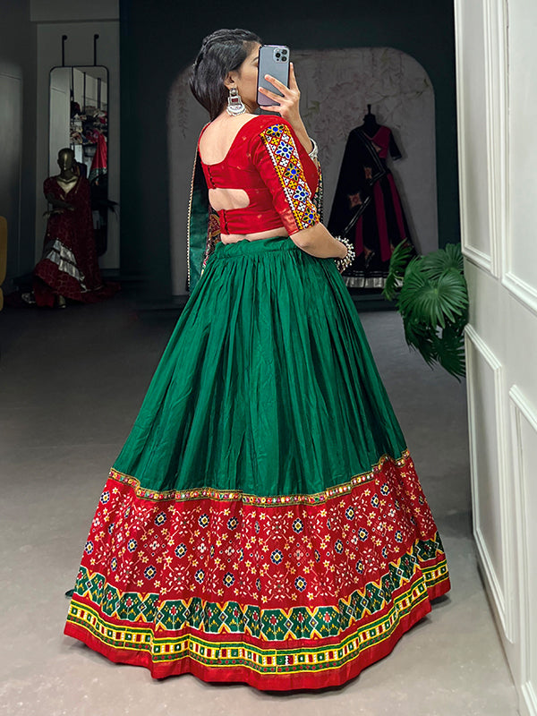 Green & Red Dola Silk Printed Lehenga Choli