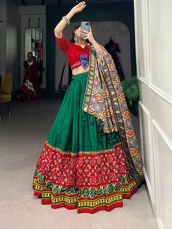 Green & Red Dola Silk Printed Lehenga Choli