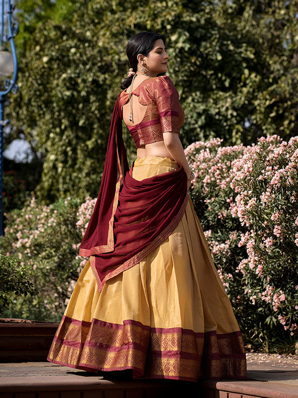 Cream Kanchipuram Lehenga with Georgette Dupatta