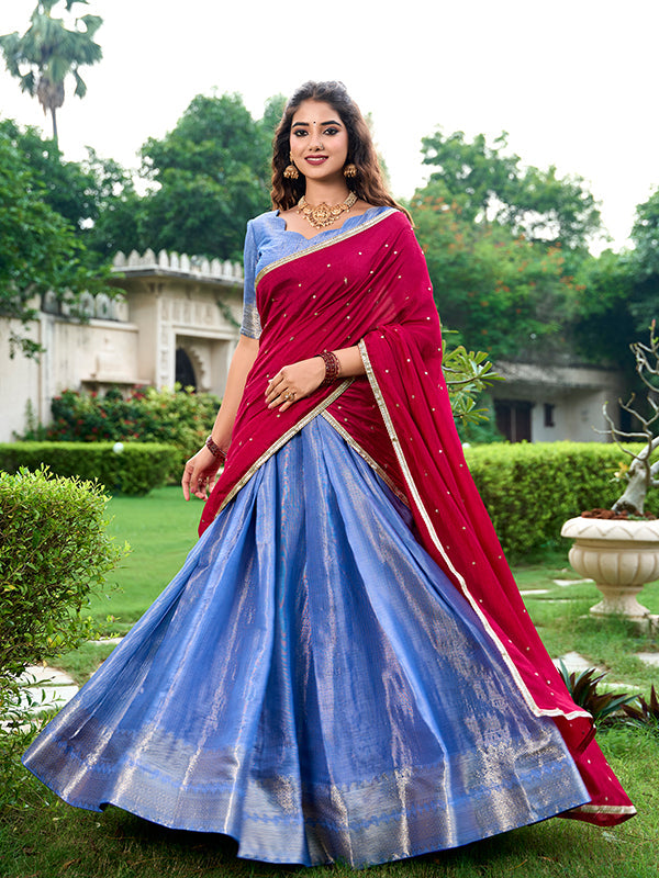 Blue Zari Weaving Kanchipuram Lehenga Choli