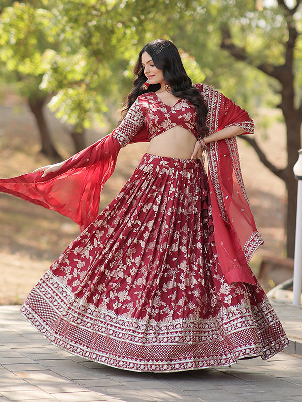 Maroon Viscose Jacquard With Embroidered Sequins Lehenga Choli