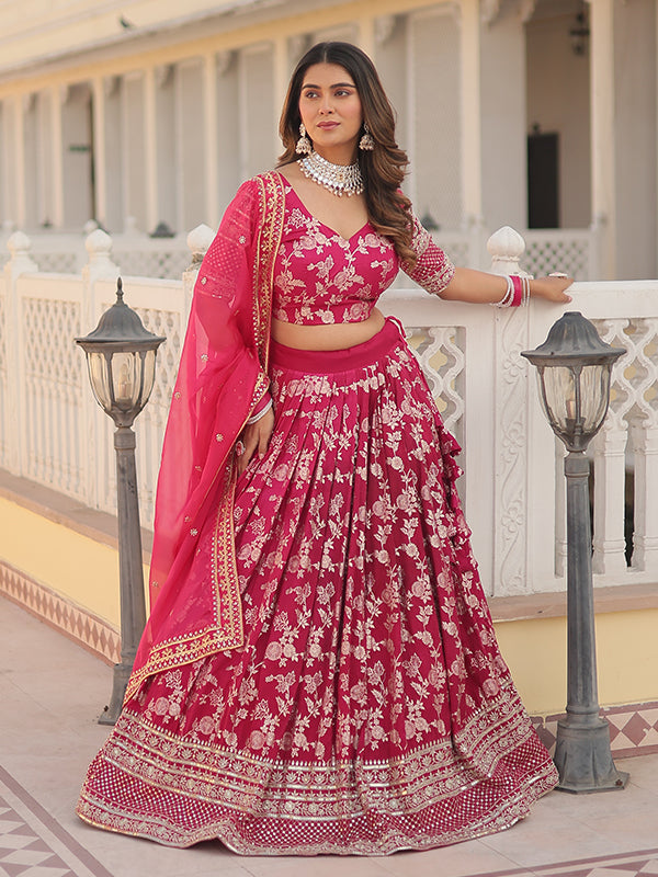 Pink Viscose Jacquard With Embroidered Sequins Lehenga Choli