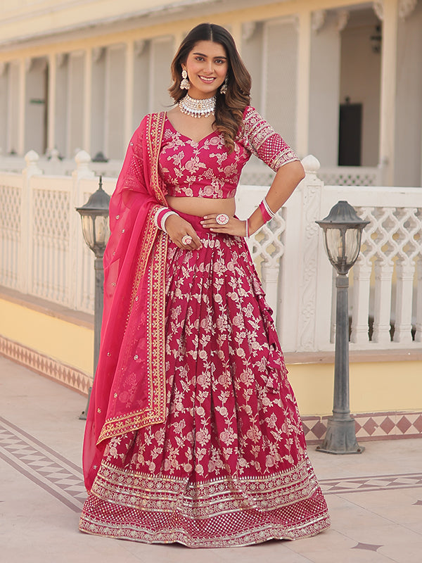 Pink Viscose Jacquard With Embroidered Sequins Lehenga Choli