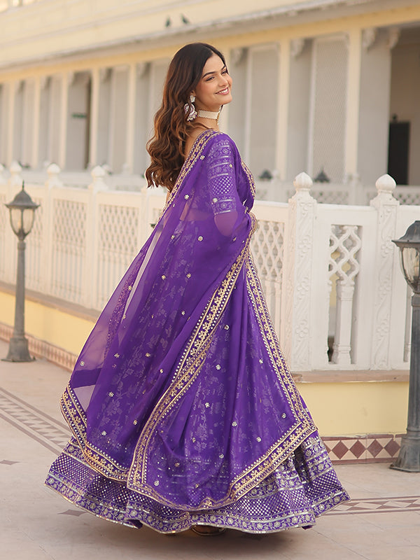 Purple Viscose Jacquard With Embroidered Sequins Lehenga Choli