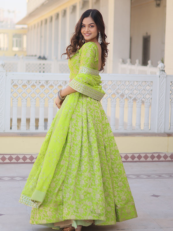 Pista Viscose Jacquard With Embroidered Sequins Lehenga Choli