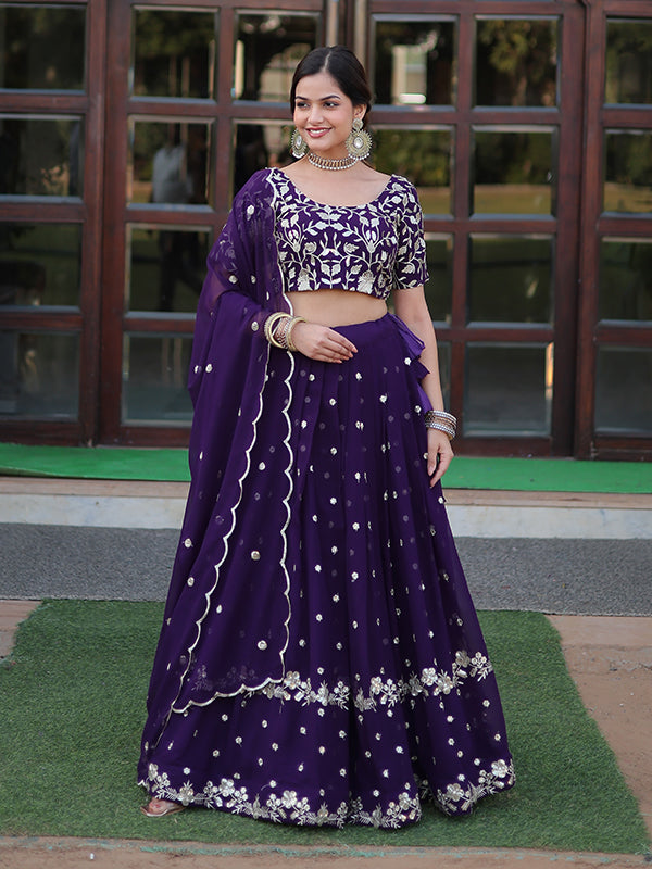 Purple Georgette With Sequins Embroidered Sequins Lehenga Choli