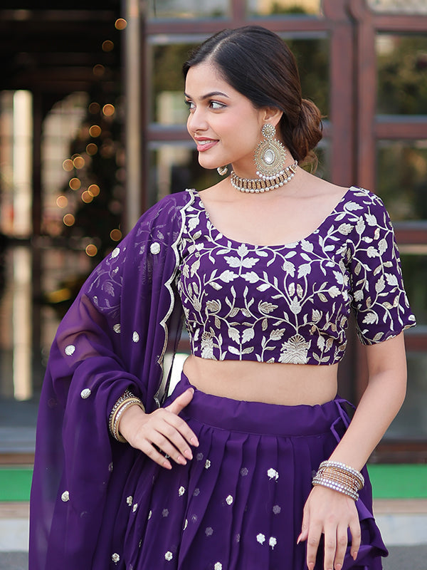 Purple Georgette With Sequins Embroidered Sequins Lehenga Choli