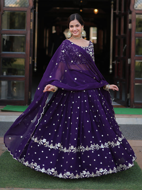 Purple Georgette With Sequins Embroidered Sequins Lehenga Choli