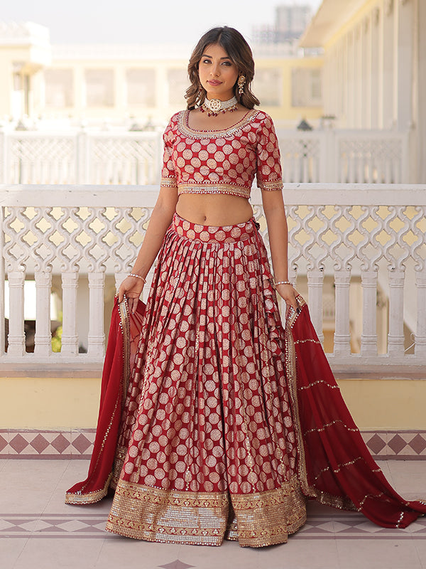 Maroon Viscose Jacquard With Embroidered Lehenga Choli