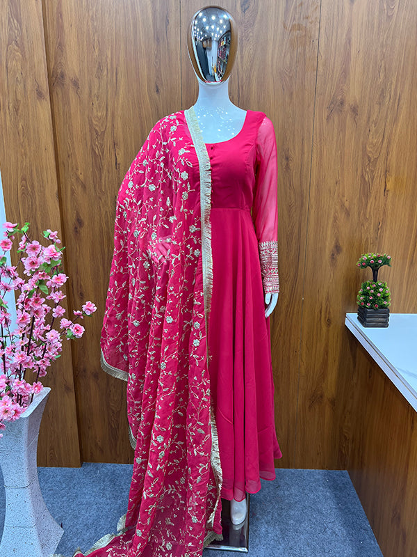 Rani Anarkali Georgette Gown With Golden Dupatta Set