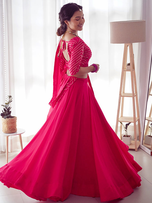 Pink Golden Lace Work Georgette Lehenga Choli